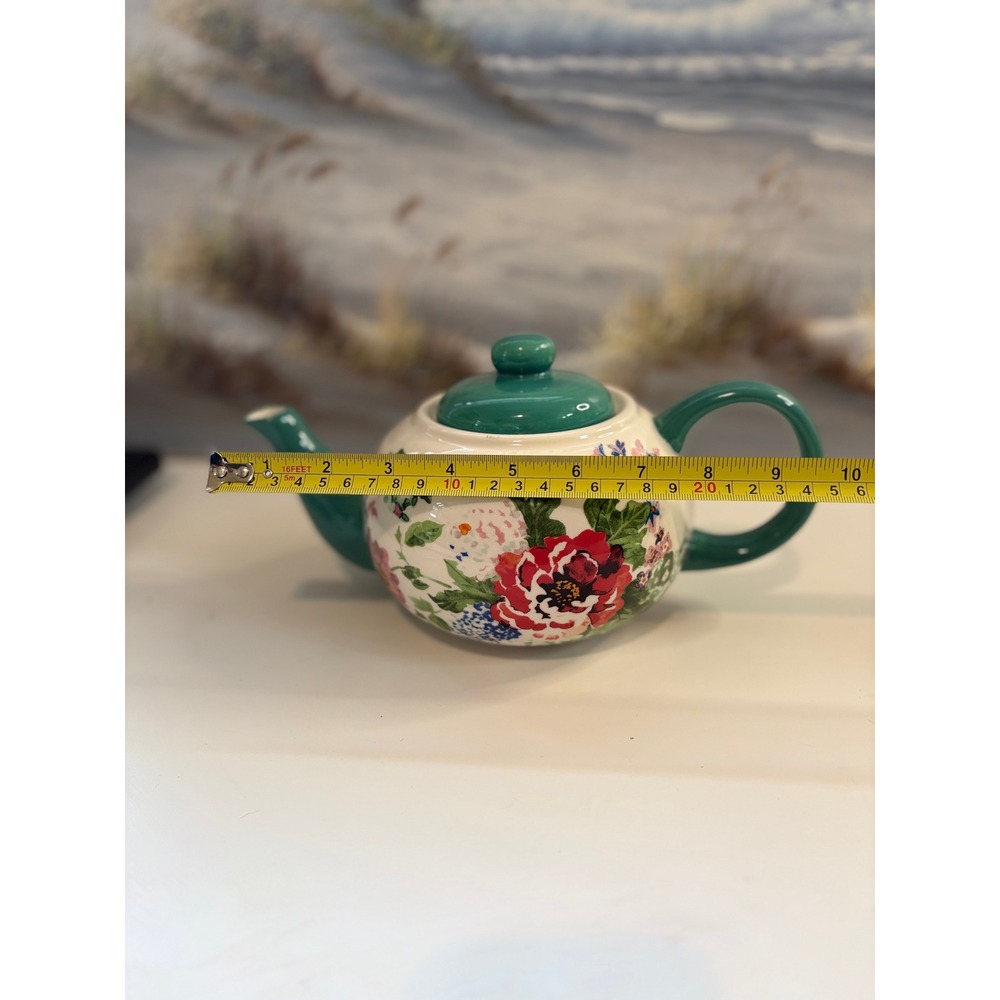 The Pioneer Woman Floral Ceramic Teapot Teal White Red Stoneware Tea Pot - Picture 6 of 8